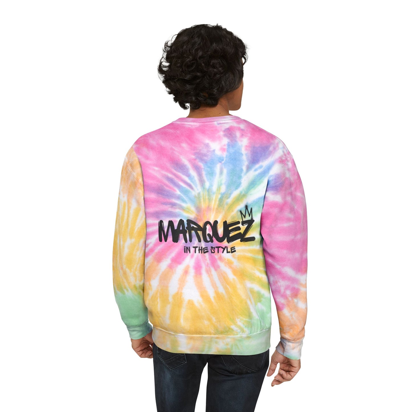 Colorful Unisex Tie-Dye Sweatshirt with 'MARQUEZ' Design - Perfect for Casual Wear & Festivals