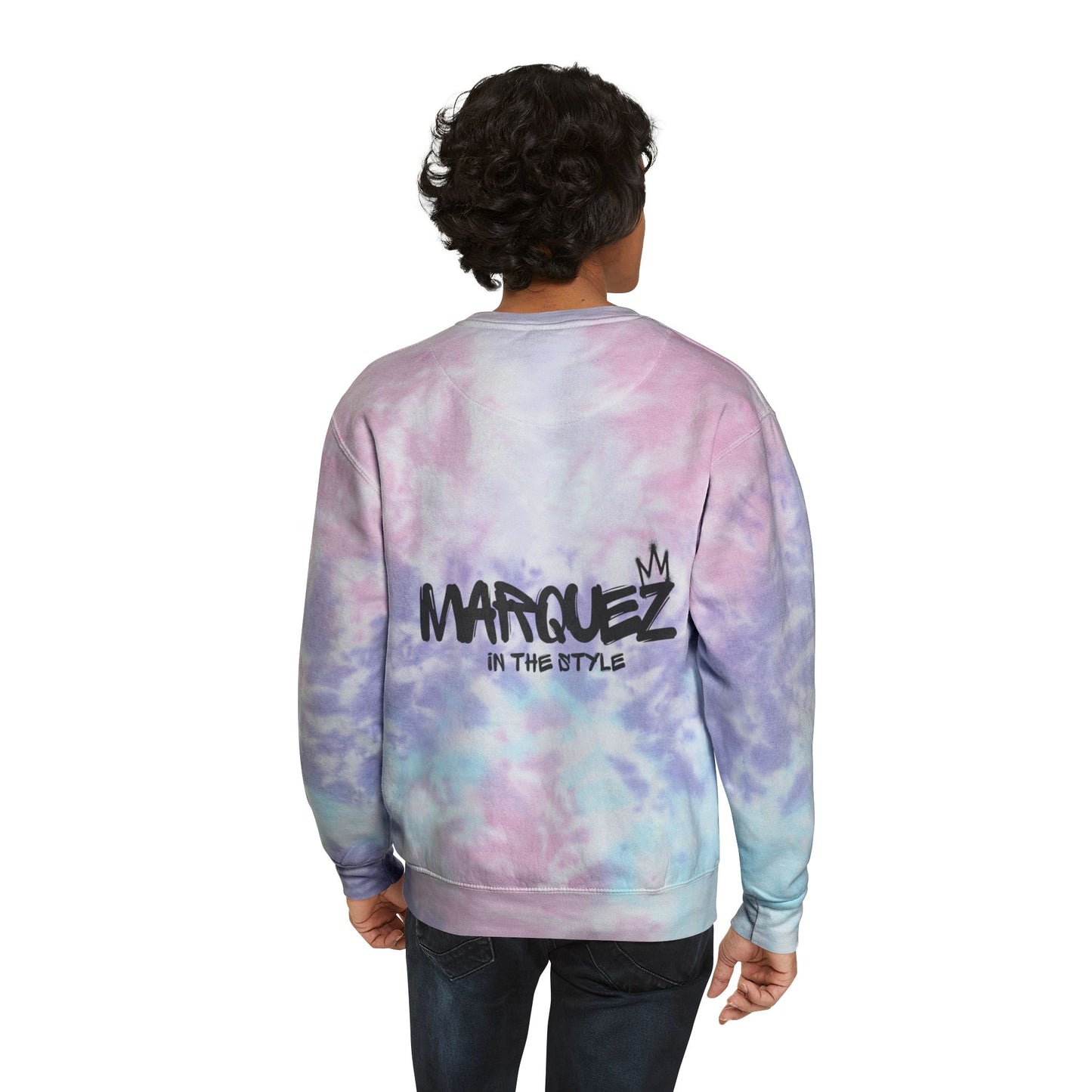 Colorful Unisex Tie-Dye Sweatshirt with 'MARQUEZ' Design - Perfect for Casual Wear & Festivals