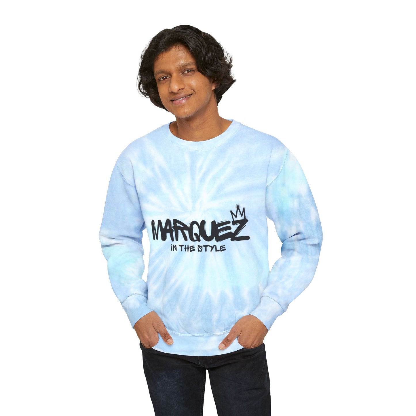 Colorful Unisex Tie-Dye Sweatshirt with 'MARQUEZ' Design - Perfect for Casual Wear & Festivals