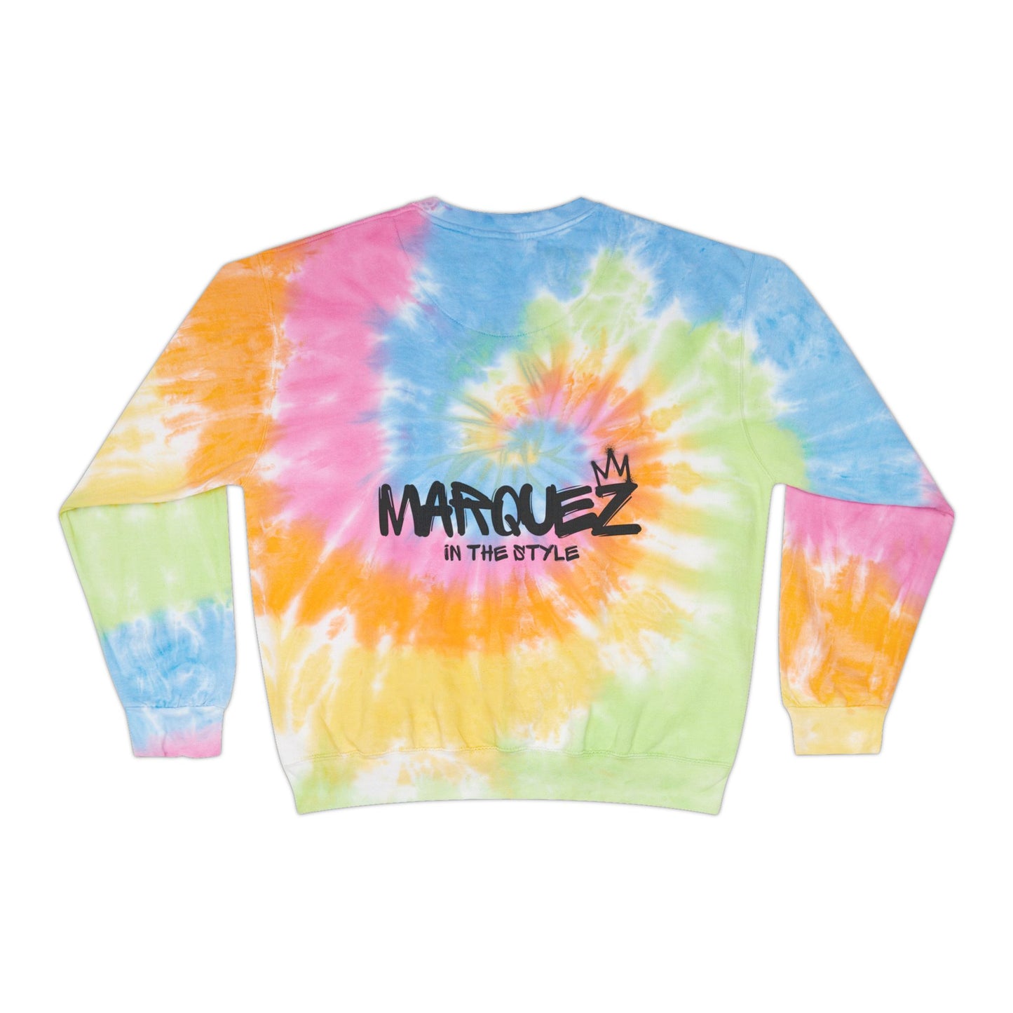 Colorful Unisex Tie-Dye Sweatshirt with 'MARQUEZ' Design - Perfect for Casual Wear & Festivals