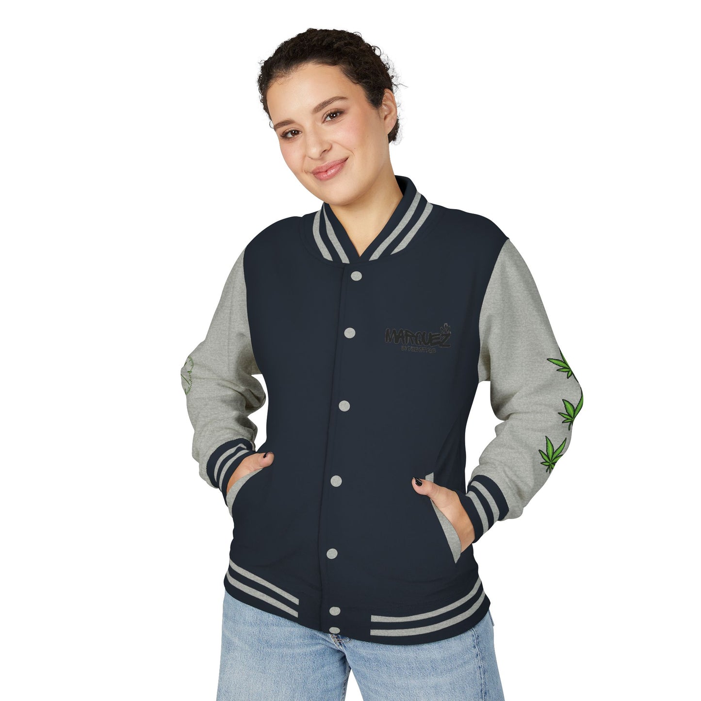 Chaqueta unisex de peso pesado Munchies Letterman | Estilo cannábico moderno
