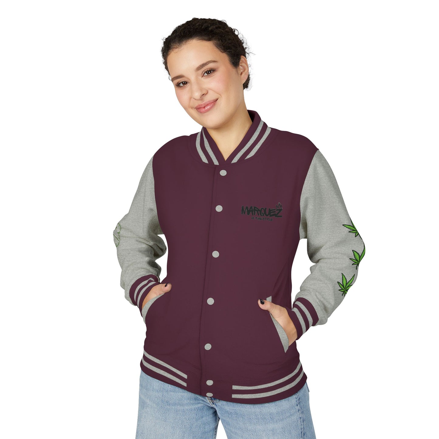 Chaqueta unisex de peso pesado Munchies Letterman | Estilo cannábico moderno