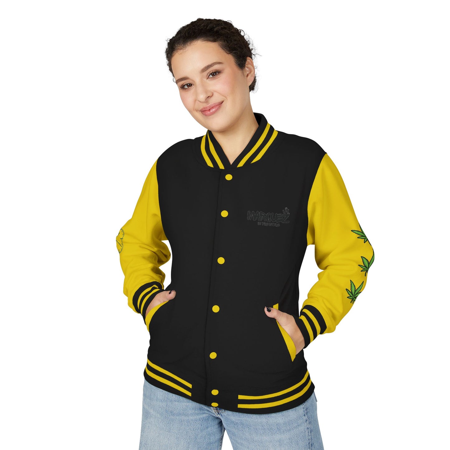 Chaqueta unisex de peso pesado Munchies Letterman | Estilo cannábico moderno
