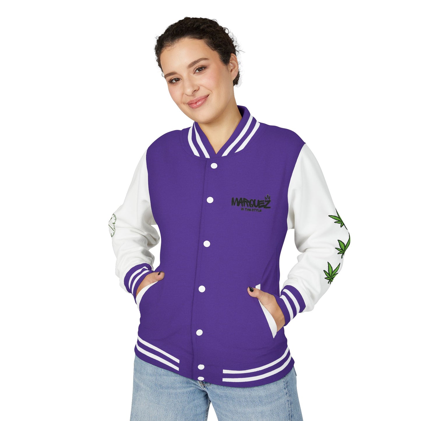 Chaqueta unisex de peso pesado Munchies Letterman | Estilo cannábico moderno