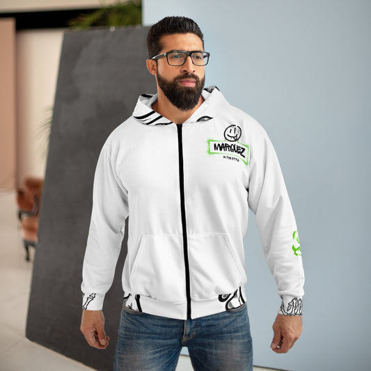 Sudadera unisex con cremallera y estilo urbano: «MARQUEZ IN THE STYLE»