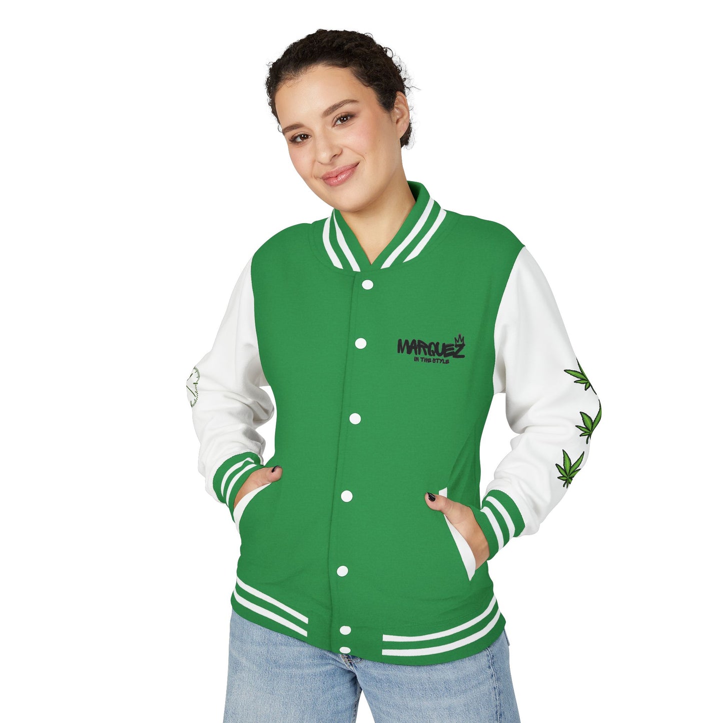 Chaqueta unisex de peso pesado Munchies Letterman | Estilo cannábico moderno