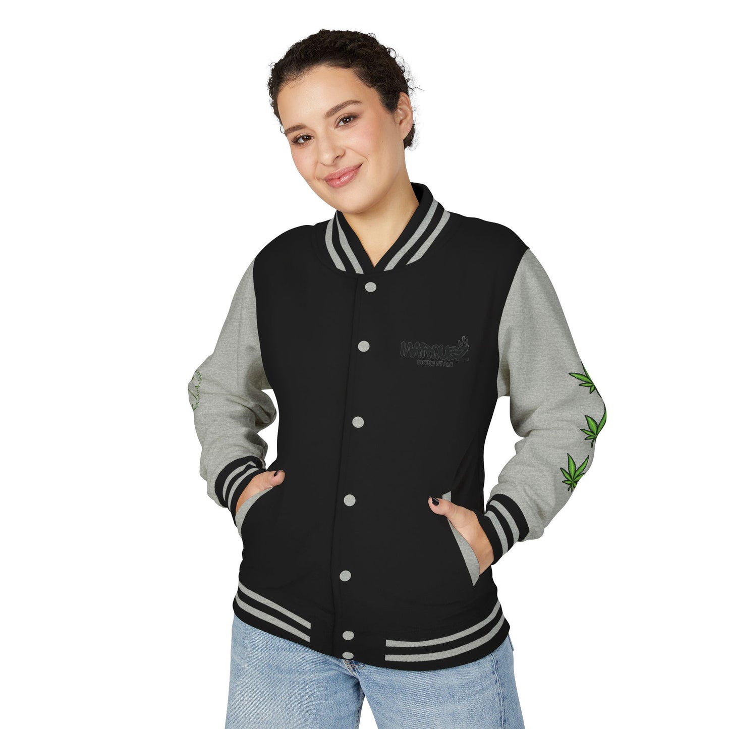 Chaqueta unisex de peso pesado Munchies Letterman | Estilo cannábico moderno